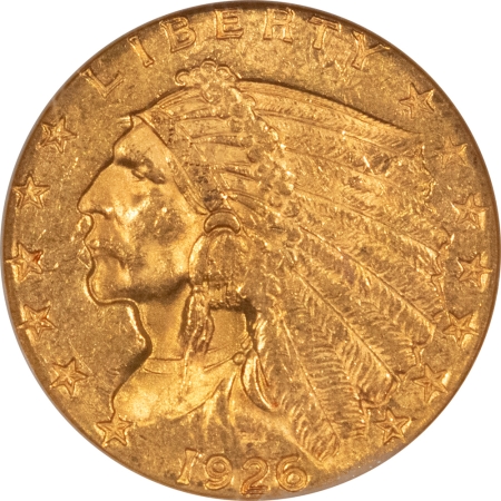 $2.50 1926 $2.50 INDIAN GOLD QUARTER EAGLE – NGC MS-61, GSA HOARD! TOUGH!