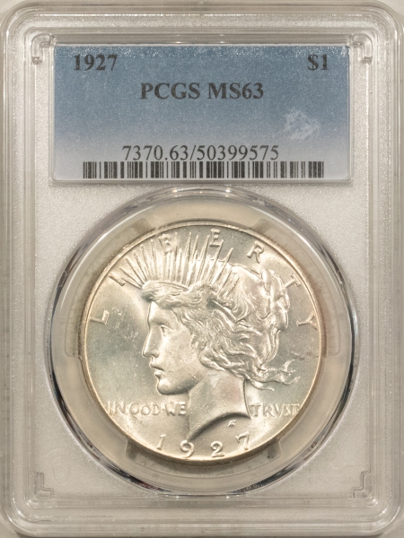 New Certified Coins 1927 $1 PEACE DOLLAR – PCGS MS-63, LOOKS 64+, WHITE & PREMIUM QUALITY!