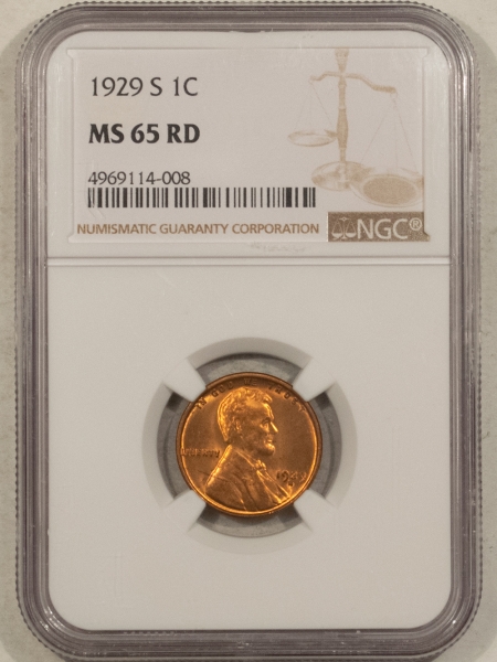 Lincoln Cents (Wheat) 1929-S LINCOLN CENT – NGC MS-65 RD, TOUGHER DATE!