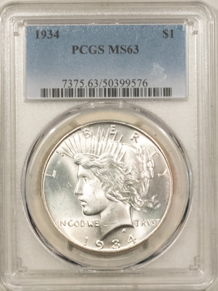 New Certified Coins 1934 $1 PEACE DOLLAR – PCGS MS-63, BLAZING WHITE!