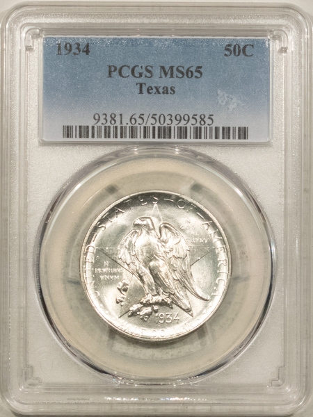 New Certified Coins 1934 TEXAS COMMEMORATIVE HALF DOLLAR – PCGS MS-65, A WHITE BLAZER!