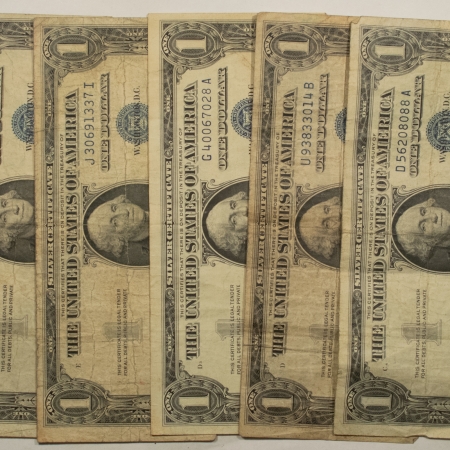 New Store Items 1935-1957 $1 SILVER CERTIFICATES, LOT/5 – DECENT CIRCULATED!
