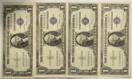 New Store Items 1935/1957 $1 SILVER CERTIFICATES, LOT/4 – HIGH GRADE EXAMPLES BUT CRISP!