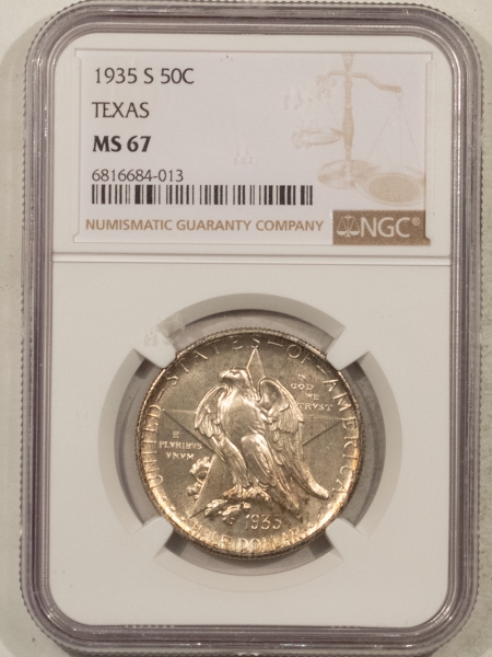 Silver 1935-S TEXAS COMMEMORATIVE HALF DOLLAR – NGC MS-67, SUPERB, PLEASING!