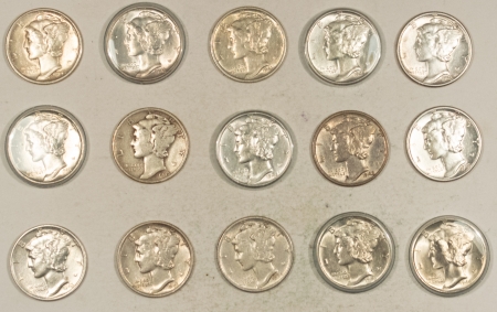 New Store Items 1936-1945 MERCURY DIMES, LOT/15 HIGH GRADE LOT MOST AU+ TO CH BU!