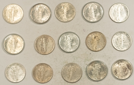 New Store Items 1936-1945 MERCURY DIMES, LOT/15 HIGH GRADE LOT MOST AU+ TO CH BU!