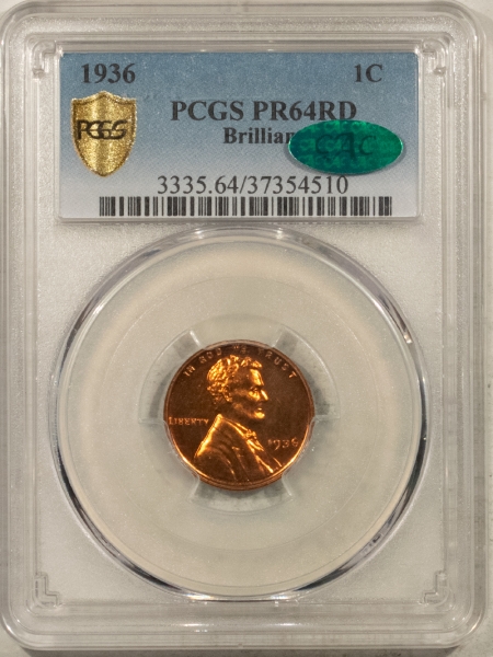 CAC Approved Coins 1936 PROOF LINCOLN CENT, BRILLIANT – PCGS PR-64 RD, FRESH, PREMIUM QUALITY! CAC!