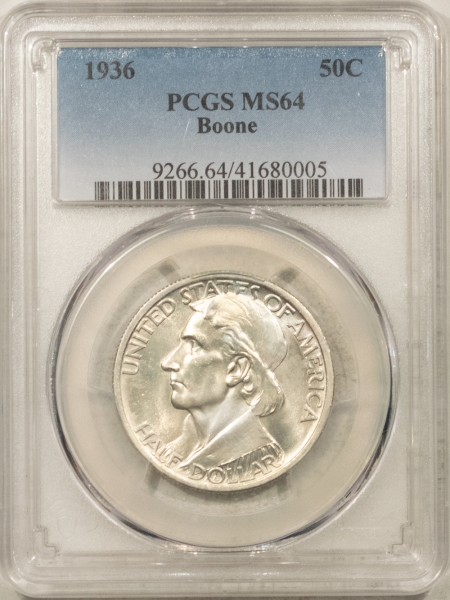 New Certified Coins 1936 BOONE COMMEMORATIVE HALF DOLLAR – PCGS MS-64, PREMIUM QUALITY!