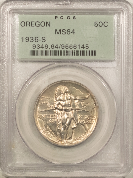 New Certified Coins 1936-S OREGON COMMEMORATIVE HALF DOLLAR – PCGS MS-64, OLD GREEN HOLDER & PQ!