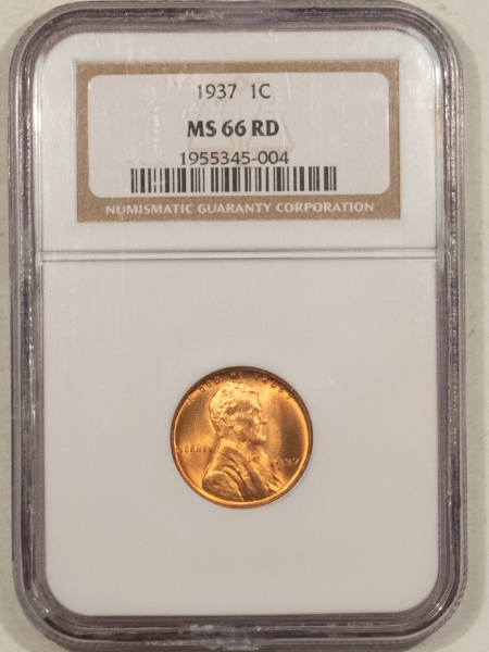 Lincoln Cents (Wheat) 1937 LINCOLN CENT – NGC MS-66 RD, FLASHY!