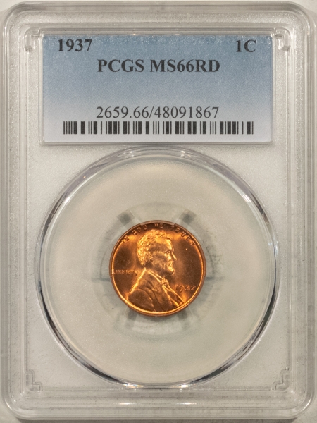 Lincoln Cents (Wheat) 1937 LINCOLN CENT – PCGS MS-66 RD, PREMIUM QUALITY+