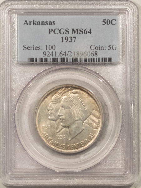 New Certified Coins 1937 ARKANSAS COMMEMORATIVE HALF DOLLAR – PCGS MS-64 OLD HOLDER, PREMIUM QUALITY