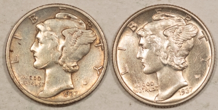 New Store Items 1937-D, 1937-S MERCURY DIMES, LOT/2 – HIGH GRADE EXAMPLES, 1937-S VIRTUALLY UNC!