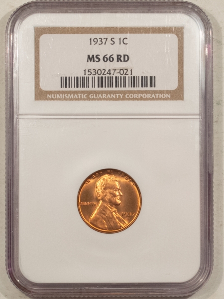 Lincoln Cents (Wheat) 1937-S LINCOLN CENT – NGC MS-66 RD