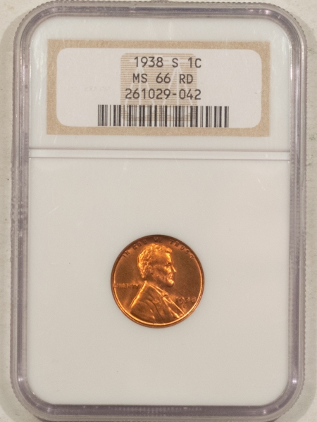 Lincoln Cents (Wheat) 1938-S LINCOLN CENT – NGC MS-66 RD