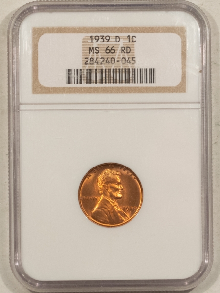 Lincoln Cents (Wheat) 1939-D LINCOLN CENT – NGC MS-66 RD