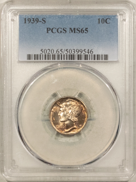 Mercury Dimes 1939-S MERCURY DIME – PCGS MS-65, GEM W/ PLEASING COLOR!