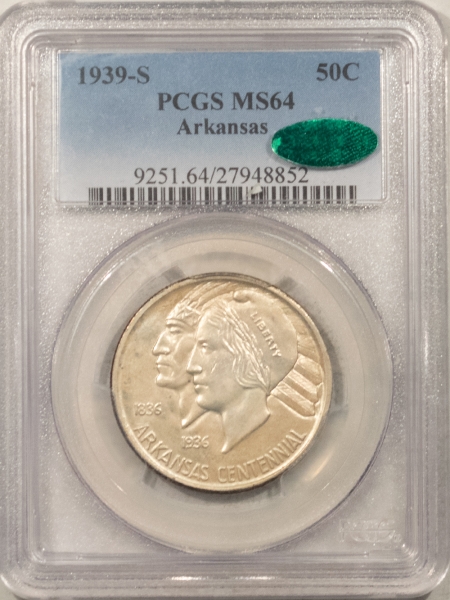 CAC Approved Coins 1939-S ARKANSAS COMMEMORATIVE HALF DOLLAR – PCGS MS-64 & CAC APPROVED!