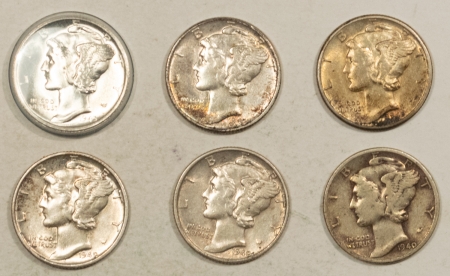 Mercury Dimes 1940 P/D/S, 1945 P/D/S MERCURY DIMES, LOT/6 – HIGH GRADE CIRCULATED EXAMPLES!