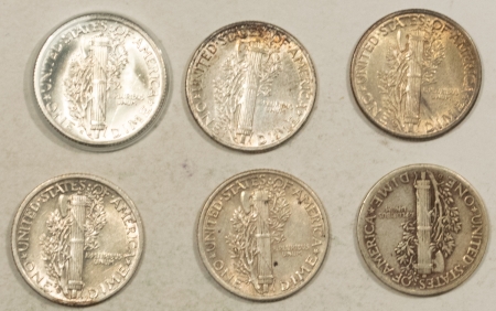 Mercury Dimes 1940 P/D/S, 1945 P/D/S MERCURY DIMES, LOT/6 – HIGH GRADE CIRCULATED EXAMPLES!