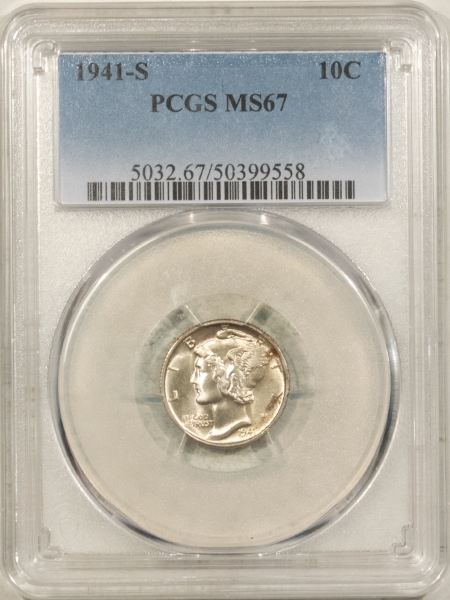 Mercury Dimes 1941-S MERCURY DIME – PCGS MS-67, FRESH SUPERB GEM, WOW!