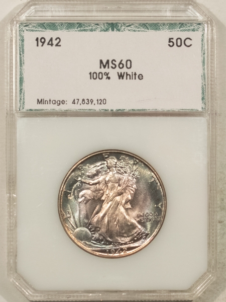 New Store Items 1942 WALKING LIBERTY HALF DOLLAR – PCI MS-60, GORGEOUS TONING!