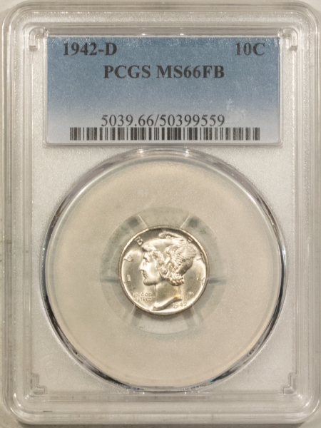 Mercury Dimes 1942-D MERCURY DIME – PCGS MS-66 FB, FRESH WHITE!