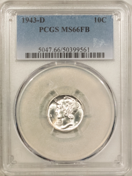 Mercury Dimes 1943-D MERCURY DIME – PCGS MS-66 FB, BLAST WHITE & SUPERB!