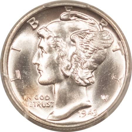 Mercury Dimes 1943-D MERCURY DIME – PCGS MS-66 FB, BLAST WHITE & SUPERB!