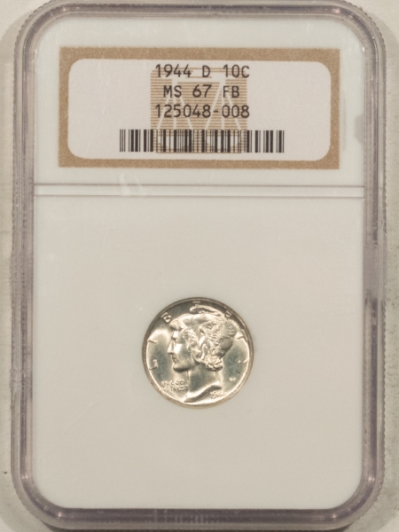 Mercury Dimes 1944-D MERCURY DIME – NGC MS-67 FB, BLAST WHITE!