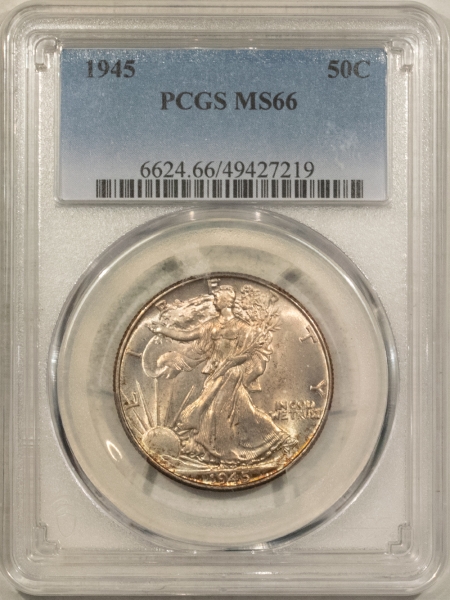 New Certified Coins 1945 WALKING LIBERTY HALF DOLLAR – PCGS MS-66, PLEASING ORIGINAL