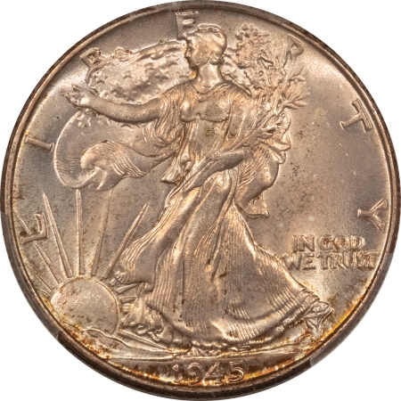 New Certified Coins 1945 WALKING LIBERTY HALF DOLLAR – PCGS MS-66, PLEASING ORIGINAL