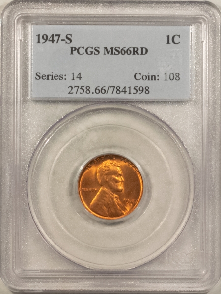 Lincoln Cents (Wheat) 1947-S LINCOLN CENT – PCGS MS-66 RD