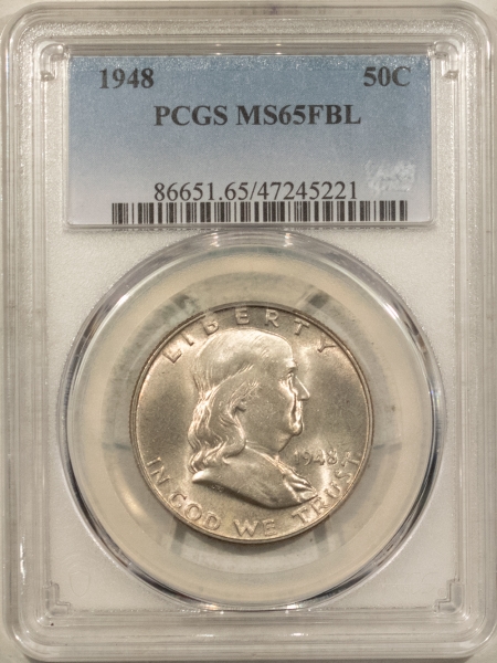 Franklin Halves 1948 FRANKLIN HALF DOLLAR – PCGS MS-65 FBL, FRESH SATINY GEM!