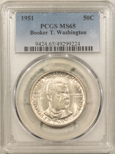 New Certified Coins 1951 BOOKER T WASHINGTON COMMEMORATIVE HALF DOLLAR PCGS MS-65, CREAMY WHITE GEM!