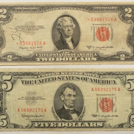 New Store Items 1953-D $2 US STAR NOTE, 1963 $5 US NOTE, LOT OF 2 – CIRCULATED
