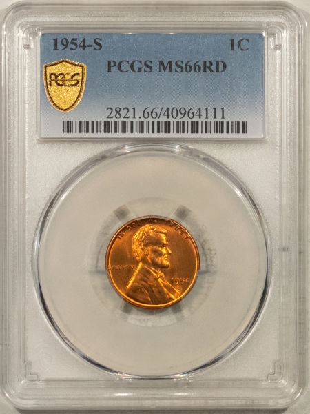 Lincoln Cents (Wheat) 1954-S LINCOLN CENT – PCGS MS-66 RD, LOVELY & PREMIUM QUALITY+