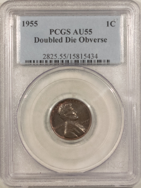 Lincoln Cents (Wheat) 1955/55 DOUBLED DIE OBVERSE LINCOLN CENT PCGS AU-55