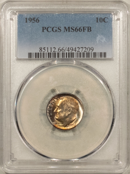 New Certified Coins 1956 ROOSEVELT DIME – PCGS MS-66 FB, PRETTY! SCARCE IN FB!