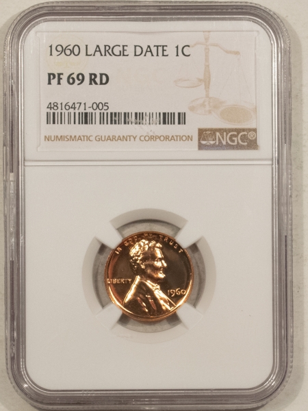 Lincoln Cents (Memorial) 1960 LARGE DATE PROOF LINCOLN CENT- NGC PF-69 RD, VIRTUALLY PERFECT!