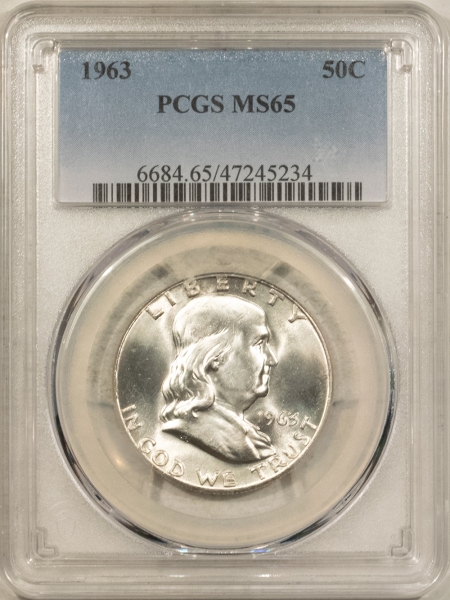 Franklin Halves 1963 FRANKLIN HALF DOLLAR – PCGS MS-65, WHITE GEM!