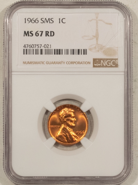 Lincoln Cents (Memorial) 1966 SMS LINCOLN CENT – NGC MS-67 RD, SPECIAL MINT SET COIN!