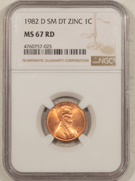 Lincoln Cents (Memorial) 1982-D SMALL DATE ZINC LINCOLN CENT – NGC MS-67 RD