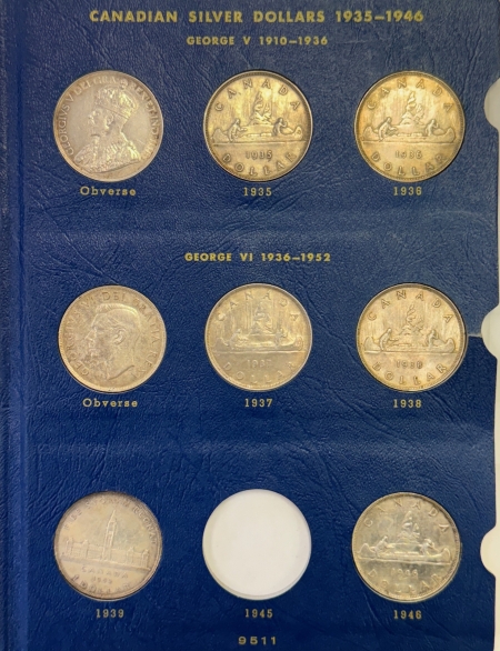 New Store Items 1935-1965 23 COIN CANADA SILVER $1 PARTIAL SET, NICE MIX 1938,1946,MORE, W/ALBUM