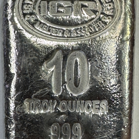 Other Numismatics 10 OZ .999 FINE SILVER BAR, IGR REFINERY, SHRINK WRAPPED W/ SERIAL NUMBER & COA