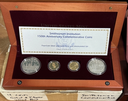 Gold Commems 1996 SMITHSONIAN INSTITUTION COMMEM 4 COIN SET, 2x$5 GOLD & 2 $1xSILVER, SCARCE!