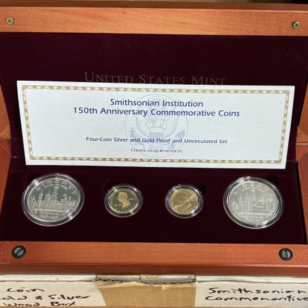 Gold Commems 1996 SMITHSONIAN INSTITUTION COMMEM 4 COIN SET, 2x$5 GOLD & 2 $1xSILVER, SCARCE!