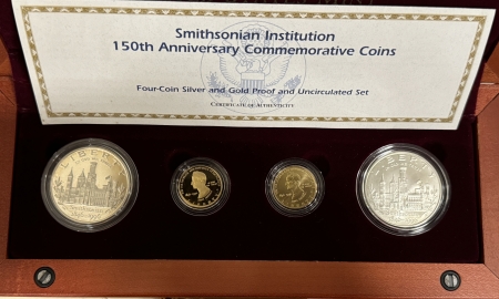 Gold Commems 1996 SMITHSONIAN INSTITUTION COMMEM 4 COIN SET, 2x$5 GOLD & 2 $1xSILVER, SCARCE!