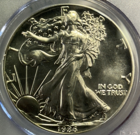 American Silver Eagles 1986 $1 AMERICAN SILVER EAGLE, 1 OZ – PCGS MS-69, JOHN M. MERCANTI SIGNATURE