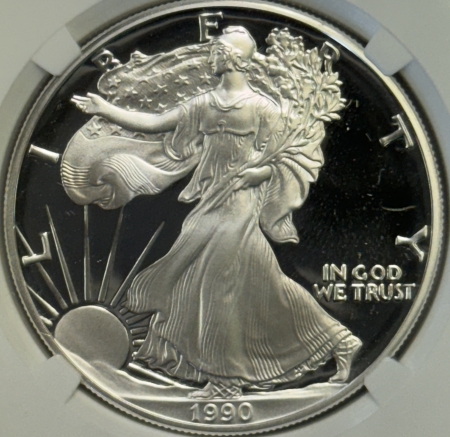 American Silver Eagles 1990-S 1 OZ PROOF AMERICAN SILVER EAGLE – NGC PF-70 ULTRA CAMEO, THOMAS URAM SIG